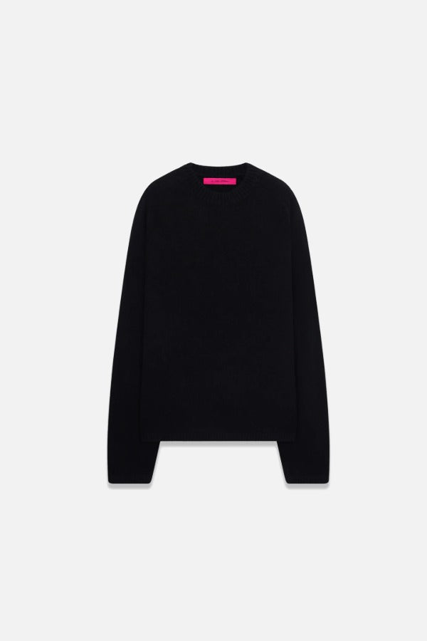 Front view of black laurel crew on white background, with no model shown.