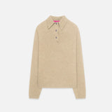 Front view of oatmeal laurel polo on white background, with no model shown.