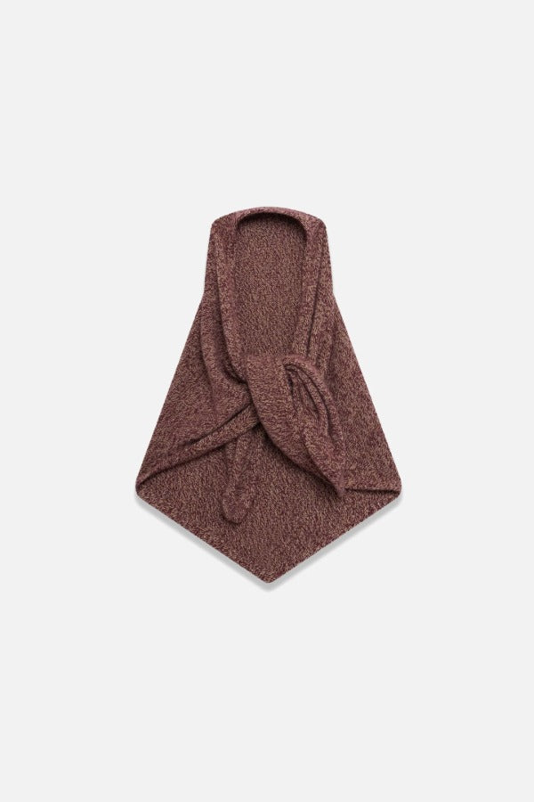 Front view of bordeaux marl triangle body scarf on white background, with no model shown.