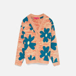Front view of multi floral the elder statesman sun and moon cardigan, against white background, with no model shown.