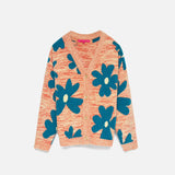 Front view of multi floral the elder statesman sun and moon cardigan, against white background, with no model shown.