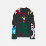 Back view of multi mythical creatures on flat surface, against white background with no model shown.