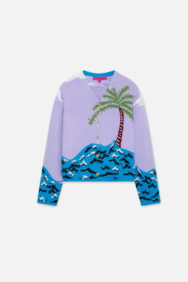 Front view of multi palm beach cardigan on flat surface, against a white background, with no model shown.