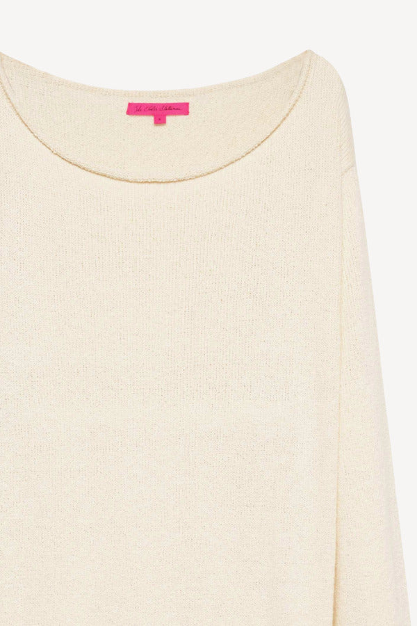 Front closeup view of natural nora lite oversized dress against white background, with no model shown.