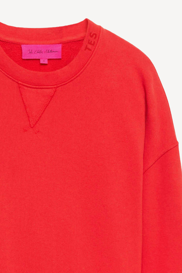 Front closeup view of sanguinello daily crew top on white background, with no model shown.