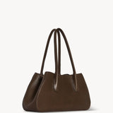 Front slanted view of deep brown alger shoulder bag on white background, with no model shown.