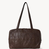 Front view of brown astra bowling bag on white background, with no model shown.