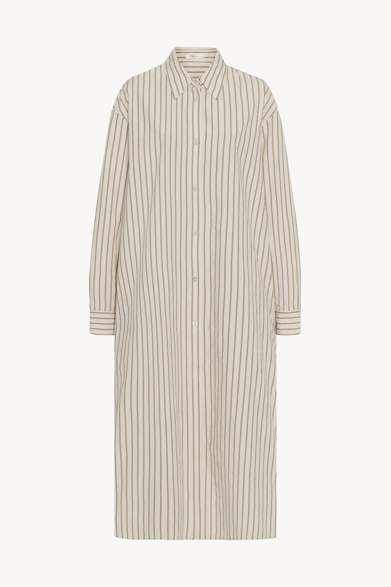 Front view of the midi dress with white background.