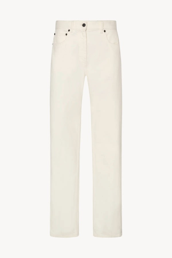 Front view of white burty jean on white background, with no model shown.