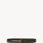 Front view of dark brown classic belt on white background, with no model shown.