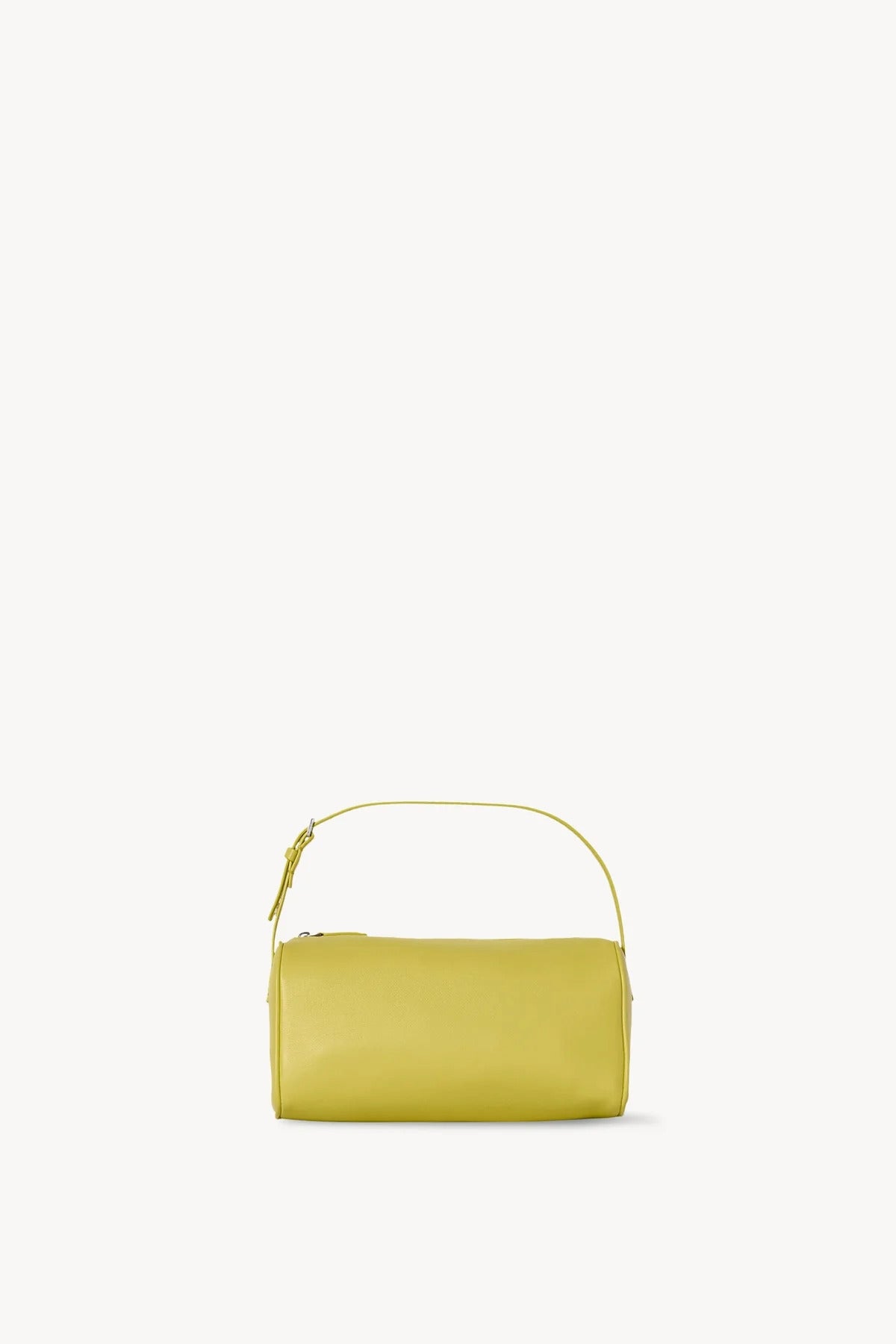 Front view of coppery yellow leather bag on white background, with no model shown.