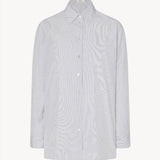 Front view of blue/white cotton sisilia shirt on white background, with no model shown.