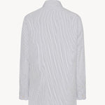 Back view of blue/white cotton sisilia shirt on white background, with no model shown.