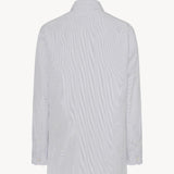 Back view of blue/white cotton sisilia shirt on white background, with no model shown.