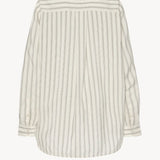 Back view of grey stripe shirt on white background, withe no model shown.