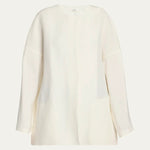 Front view of off white elke jacket on white background, with no model shown