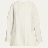 Front view of off white elke jacket on white background, with no model shown