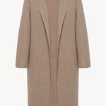 Front view of natural fedra coat on white background, with no model shown.