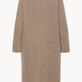 Back view of natural fedra coat on white background, with no model shown.