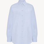 Front view of sky blue gavina shirt on white background, with no model shown.