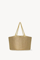 Front view of gold mesh bag on white background, with no model shown.