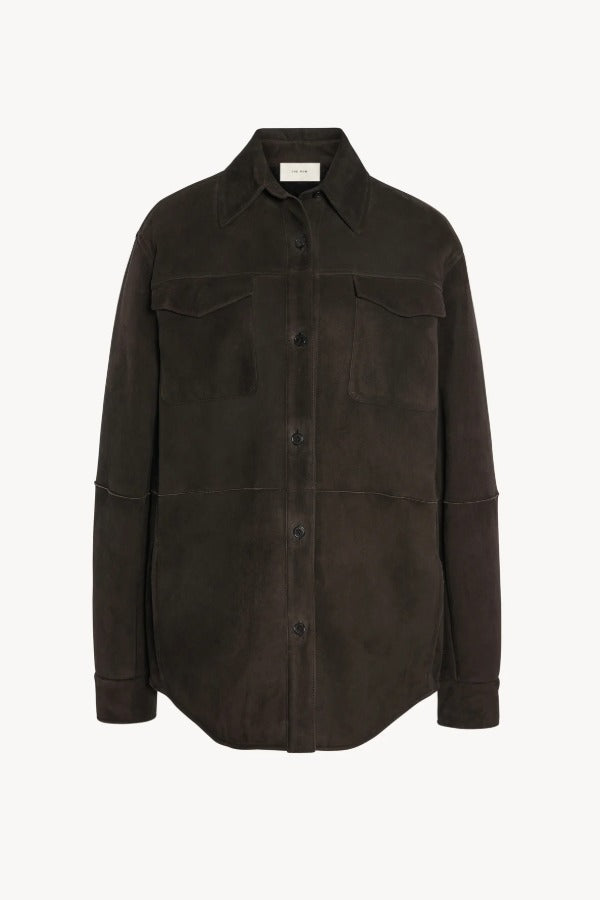 Front view of dark brown gwena jacket on white background, with no model shown.