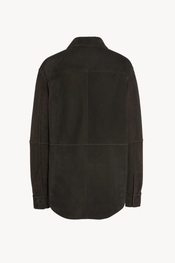 Back view of dark brown gwena jacket on white background, with no model shown.
