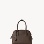 Front view of deep brown india 10 bag on white background, with no model shown.