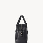 Side view of black india 12 bag on white background with no model shown.