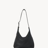 Front view of black isa shoulder bag on white background with no model shown.