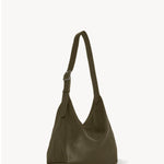 Back view of military olive isa shoulder bag on white background, with no model shown.