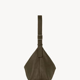 Side view of military olive isa shoulder bag on white background, with no model shown.
