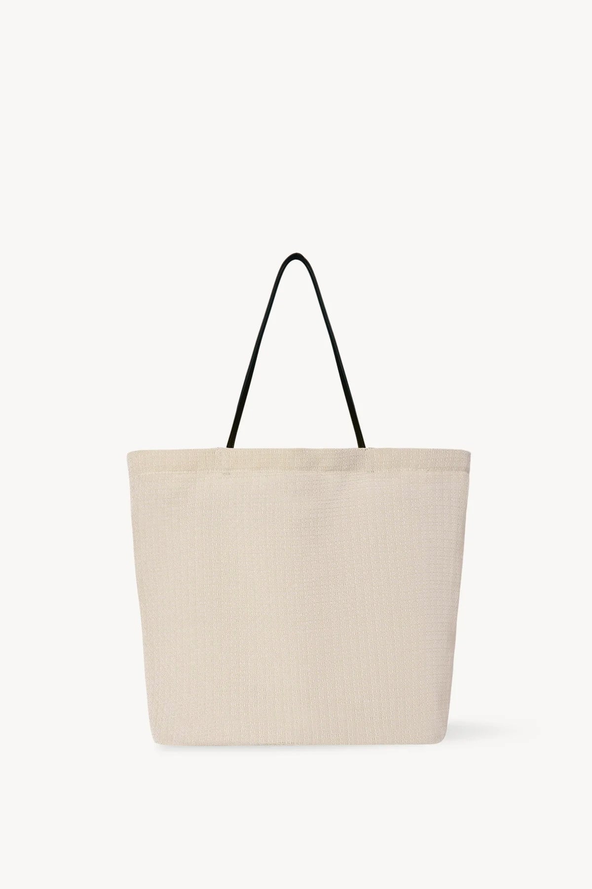 Front view of the ivory mesh and leather bag is pictured on a white background, with no model shown.