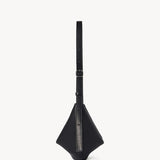 Side view of black jouvette bag on white background, with no model shown.