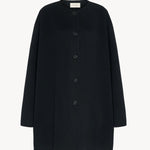 Front view of black kala coat on white background, with no model shown.