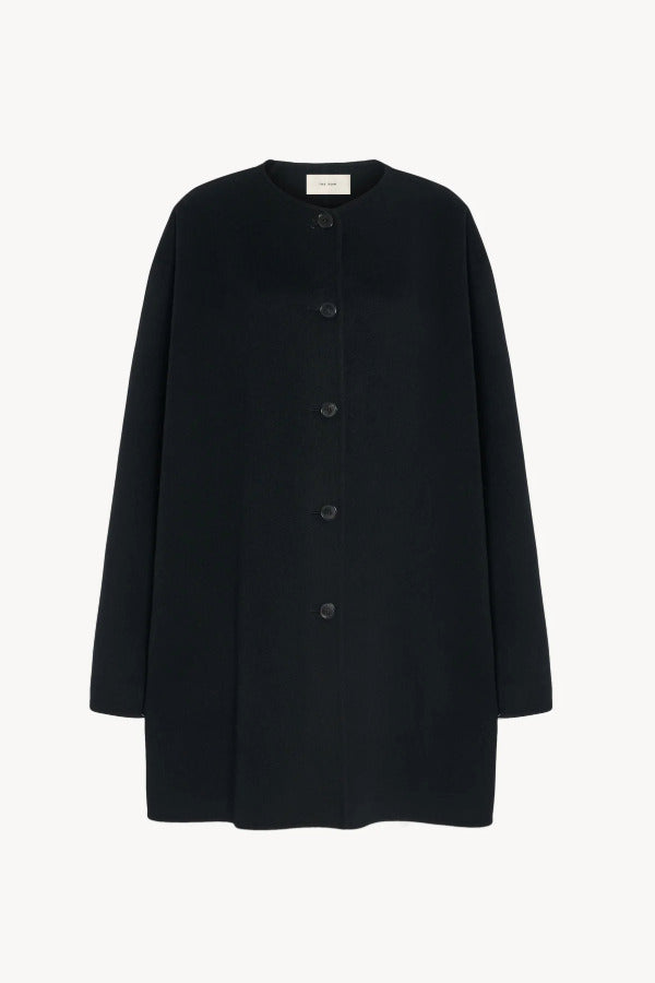 Front view of black kala coat on white background, with no model shown.