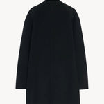 Back view of black kala coat on white background, with no model shown.