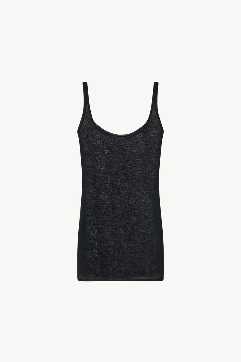 A black knit tank top is shown frontside without model.
