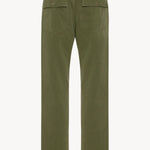 Back view of khaki pants on white background, with no model shown