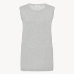 Sleeveless Cashmere knit grey melange Top shown frontside on white backdrop without model.