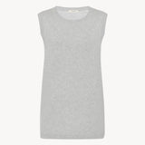 Sleeveless Cashmere knit grey melange Top shown frontside on white backdrop without model.