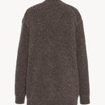 Back view of taupe laleh cardigan on white background, with no model shown.