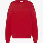 Front view of red leora sweatshirt on white background, with no model shown.