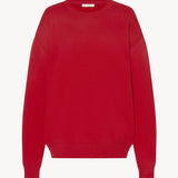 Front view of red leora sweatshirt on white background, with no model shown.