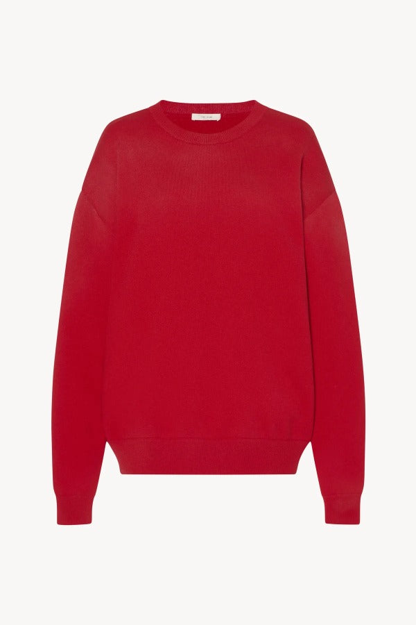 Front view of red leora sweatshirt on white background, with no model shown.