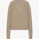 Front view of beige lethara sweater on white background, with no model shown.