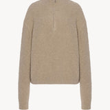 Front view of beige lethara sweater on white background, with no model shown.