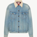 Front view of light indigo Joret jacket on white background, with no model shown.