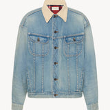 Front view of light indigo Joret jacket on white background, with no model shown.