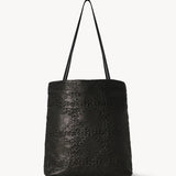 Front view of black lilou woven tote on white background, with no model shown.